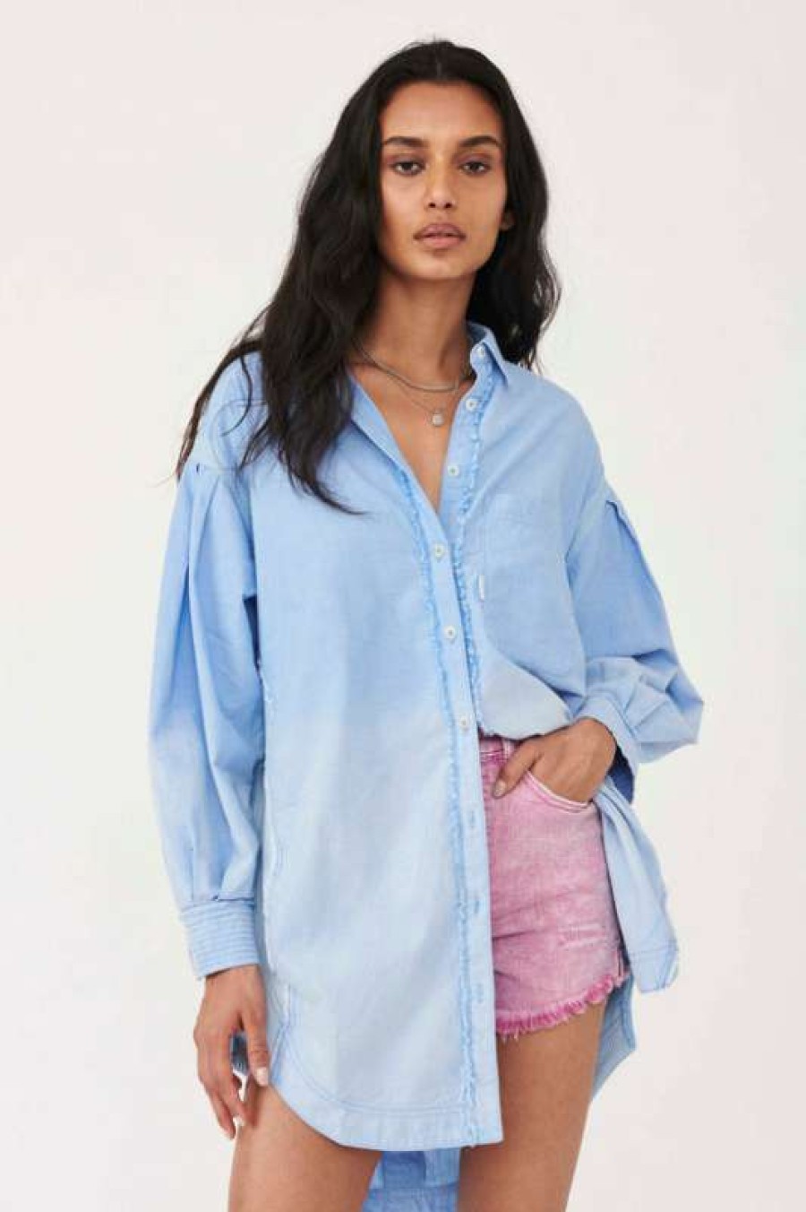 Blouses * | Especial Free People: Cool & Clean Button Down Blue Arrow