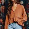 Blouses * | Authentic Esmeralda Ruffled Top Mocha