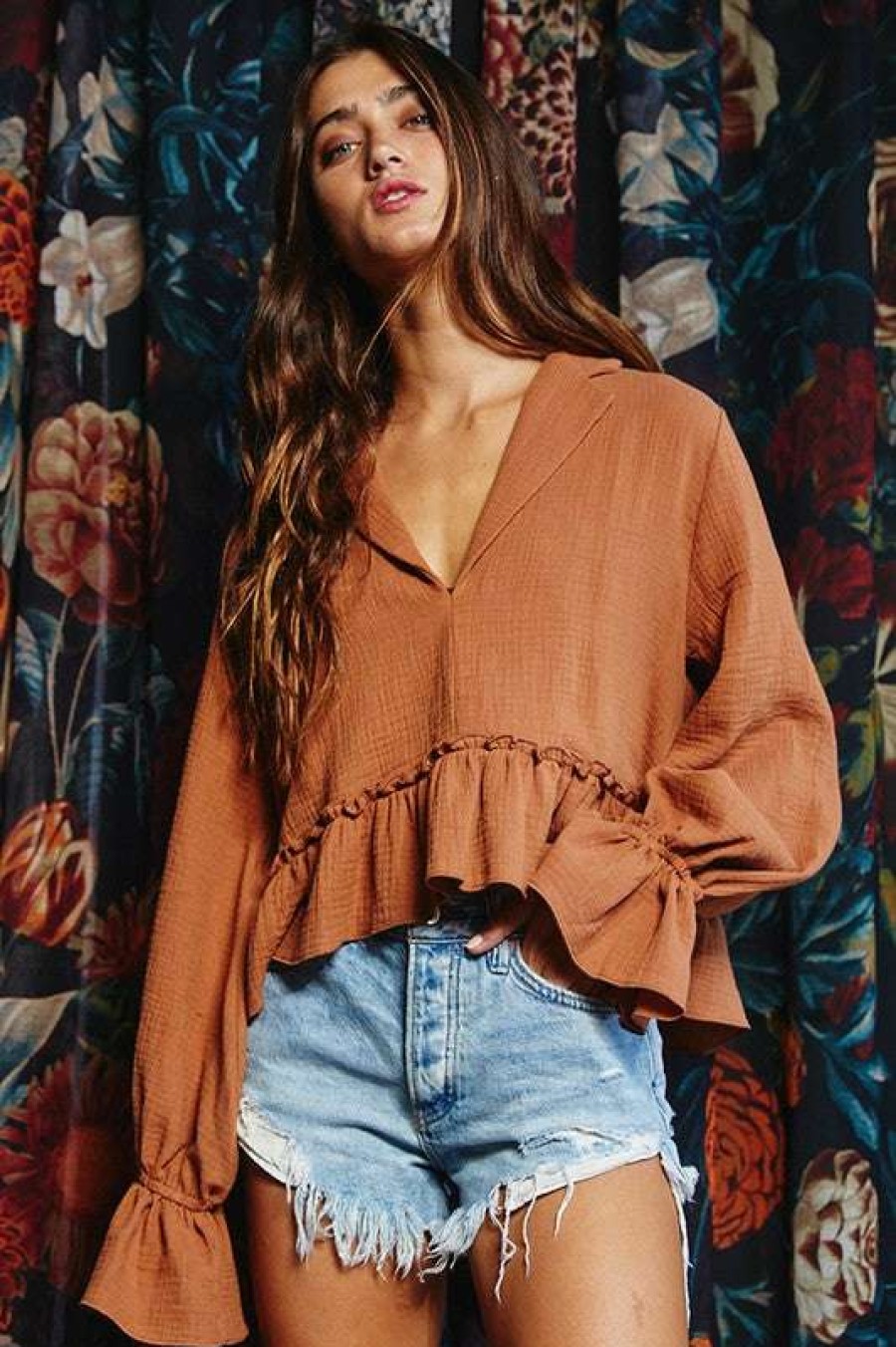 Blouses * | Authentic Esmeralda Ruffled Top Mocha