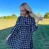 Dresses * | Authentic Mackenzie Puff Plaid Dress Black