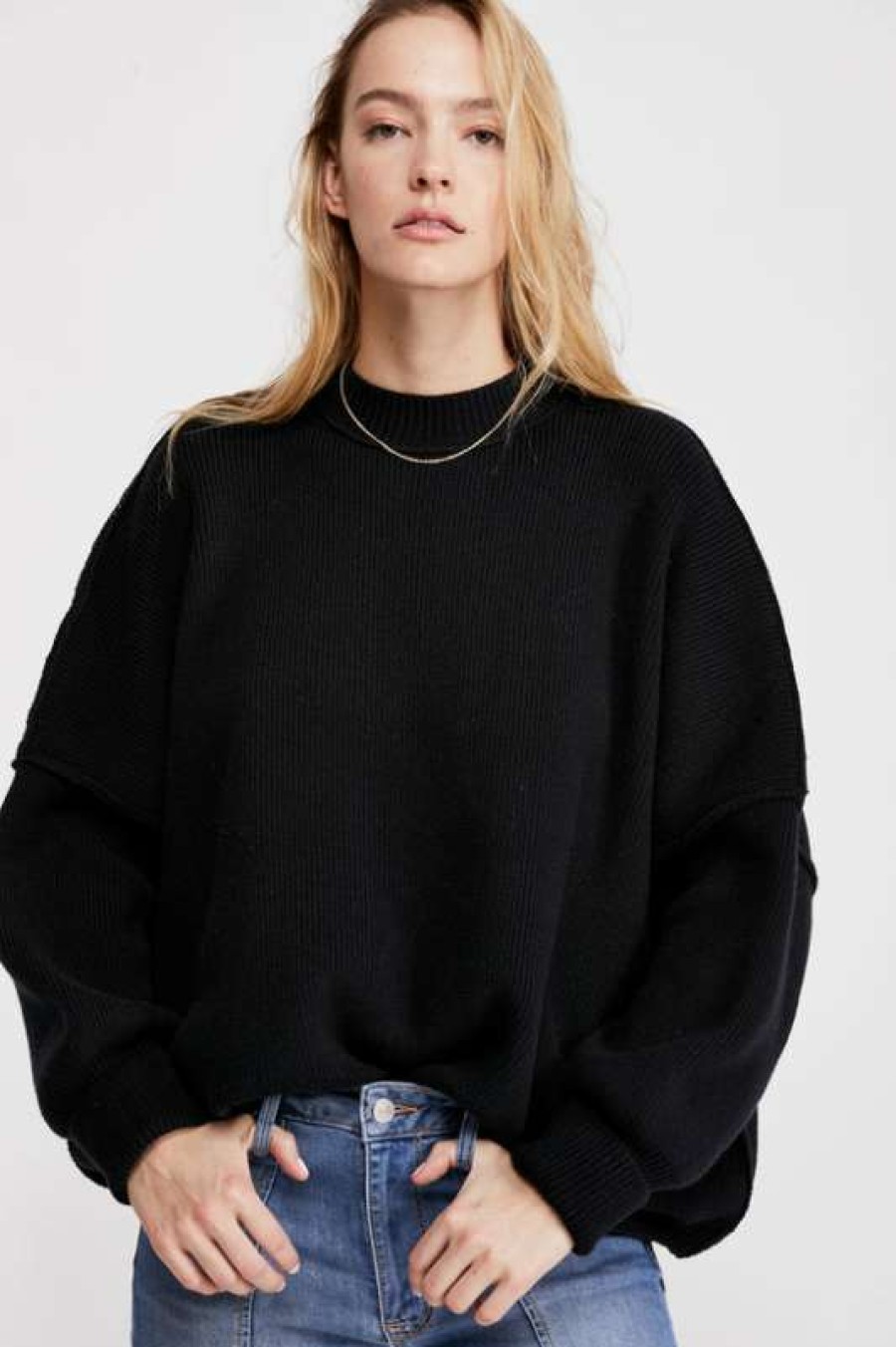 Sweaters * | Diaphanous Free People: Easy Street Tunic Black