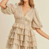 Dresses * | Comely Gala Tiered Mini Dress Champagne