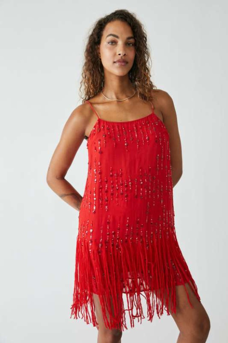 Dresses * | Comely Free People: Crystal Clear Mini Dress Fiery Red