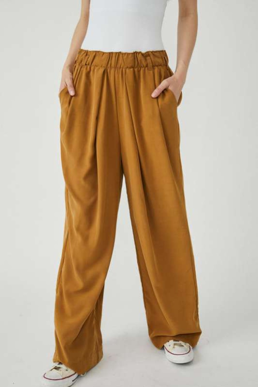 Pants * | Diaphanous Free People: Nothing To Say Pleated Trouser Tiger Eye