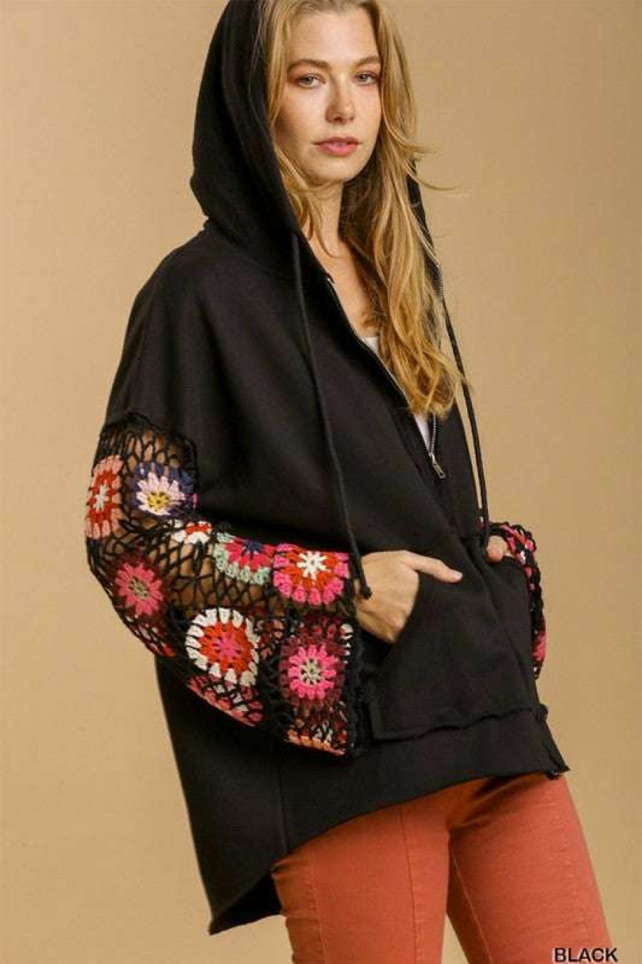 Jackets * | Exquisite Dreamcatcher Crochet Zip Up Jacket Black