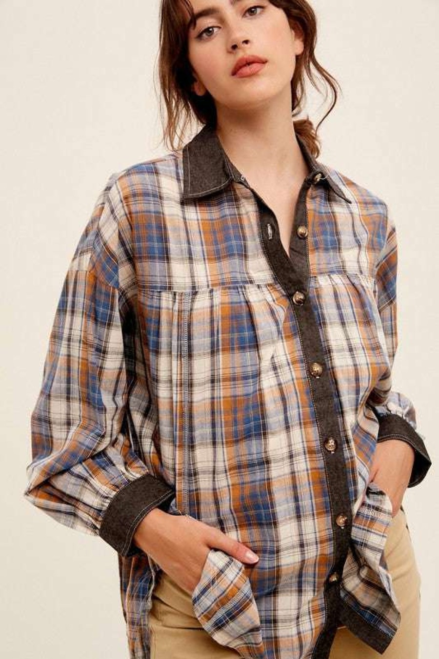 Blouses * | Unique Combatant Plaid Top