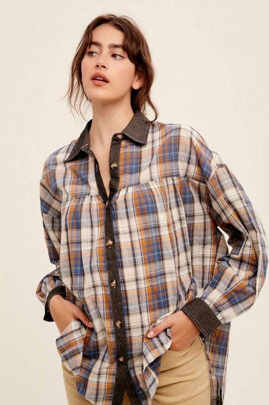 Blouses * | Unique Combatant Plaid Top