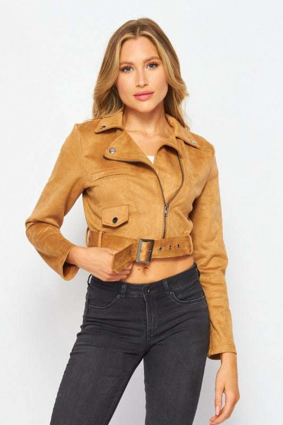 Jackets * | Particular Celine Suede Moto Jacket Camel