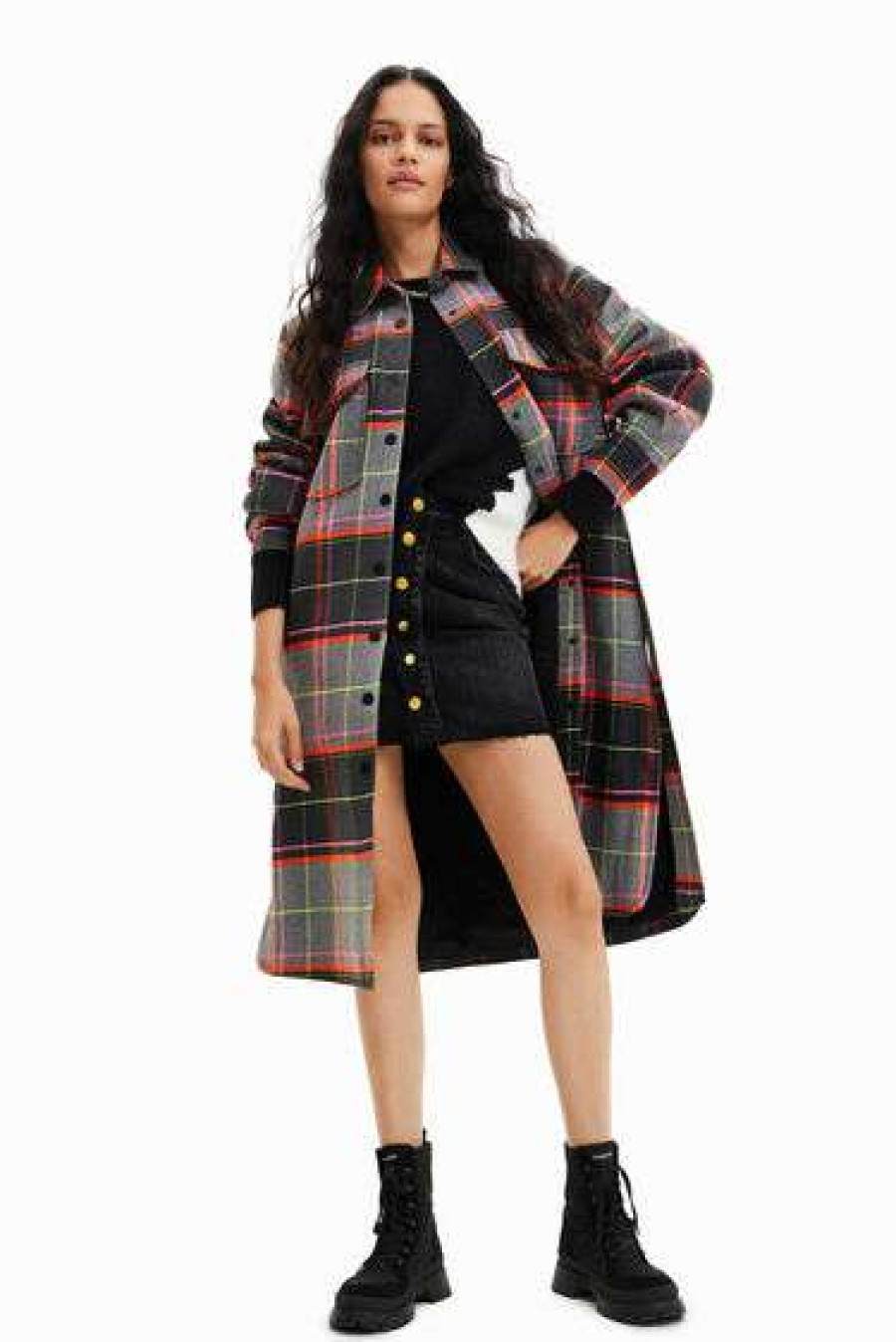 Jackets * | Fine Desigual: Tartan Oversized Shirt Jacket