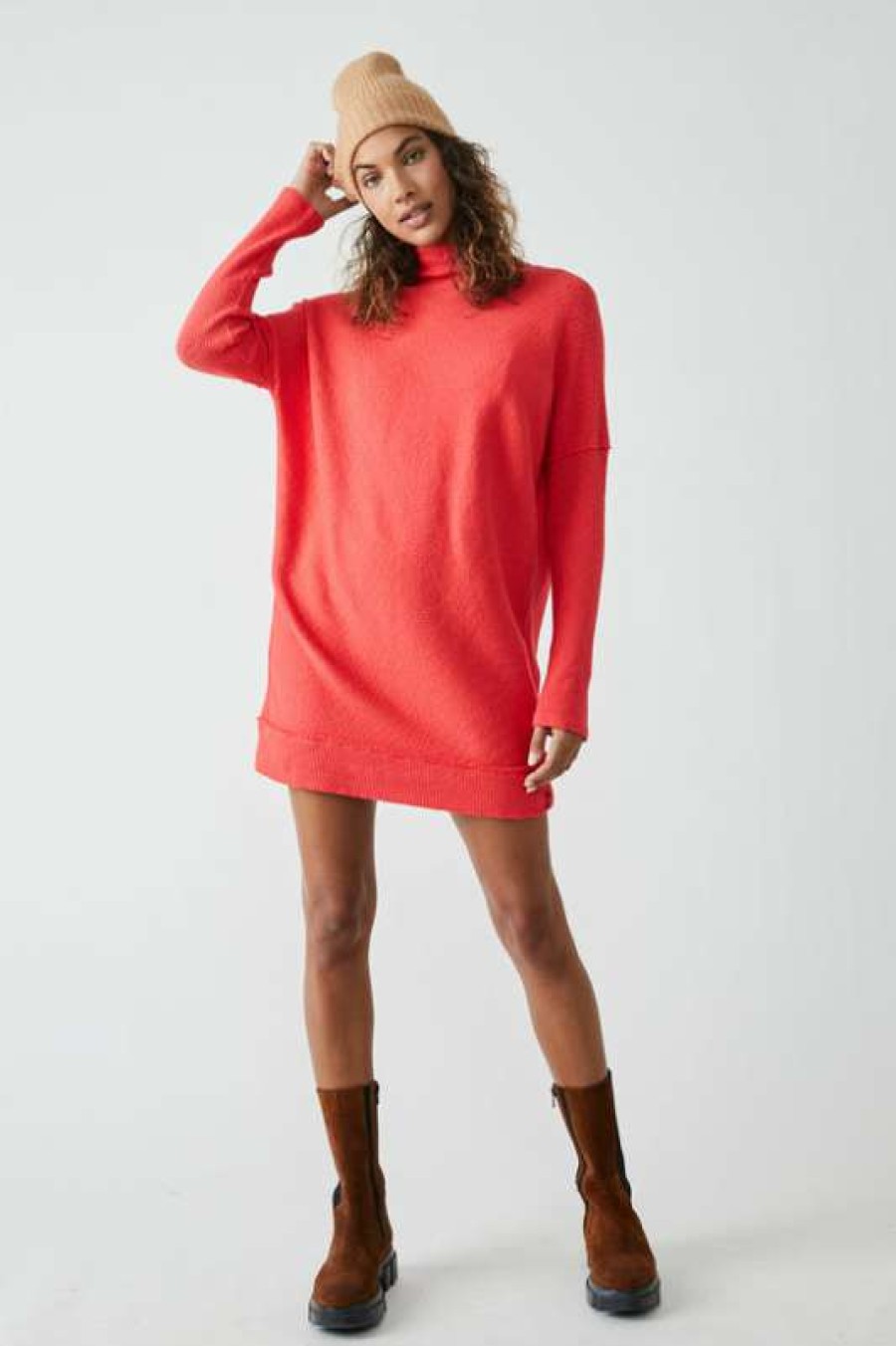 Sweaters * | Particular Free People: Casey Tunic Fiery Red