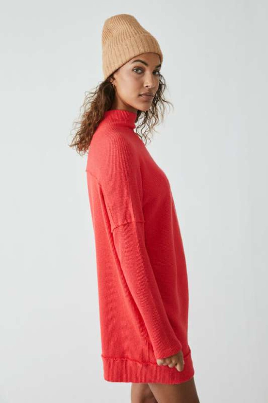 Sweaters * | Particular Free People: Casey Tunic Fiery Red