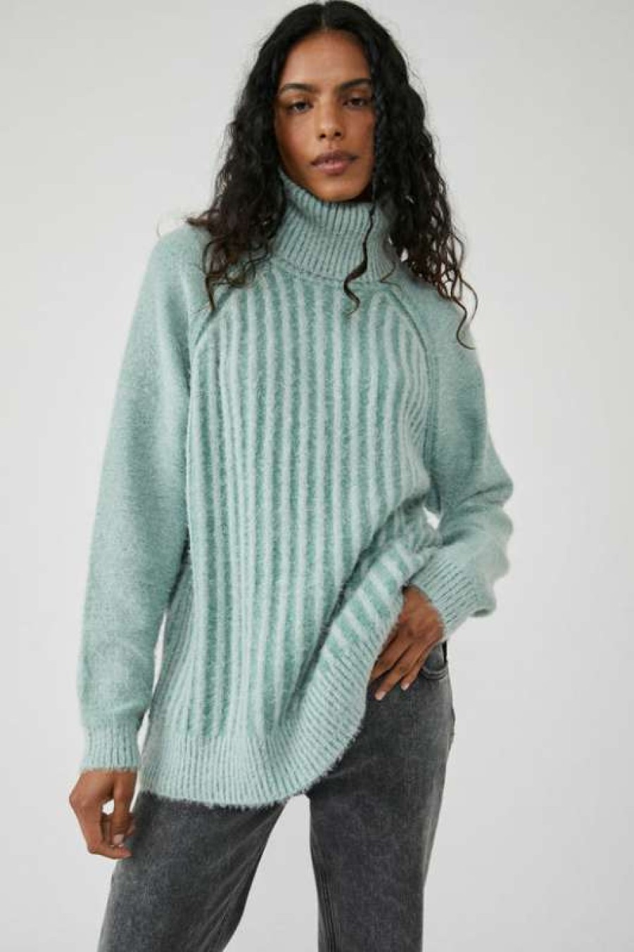 Sweaters * | Latest Free People: Big City Turtleneck Sea Spruce