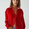 Blouses * | Unique Free People: Marianne Velvet Shirt Fiery Red