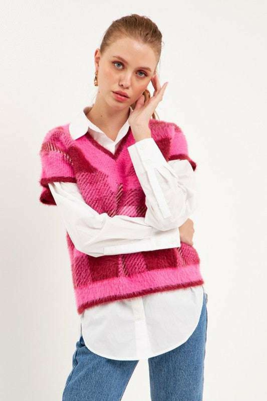 Sweaters * | Beautiful English Factory: Tonya Mohair Vest Fuchsia