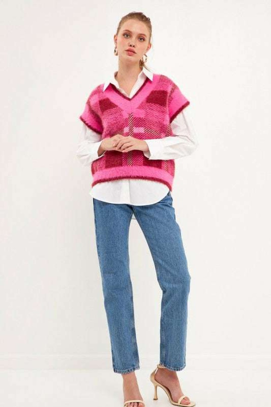 Sweaters * | Beautiful English Factory: Tonya Mohair Vest Fuchsia