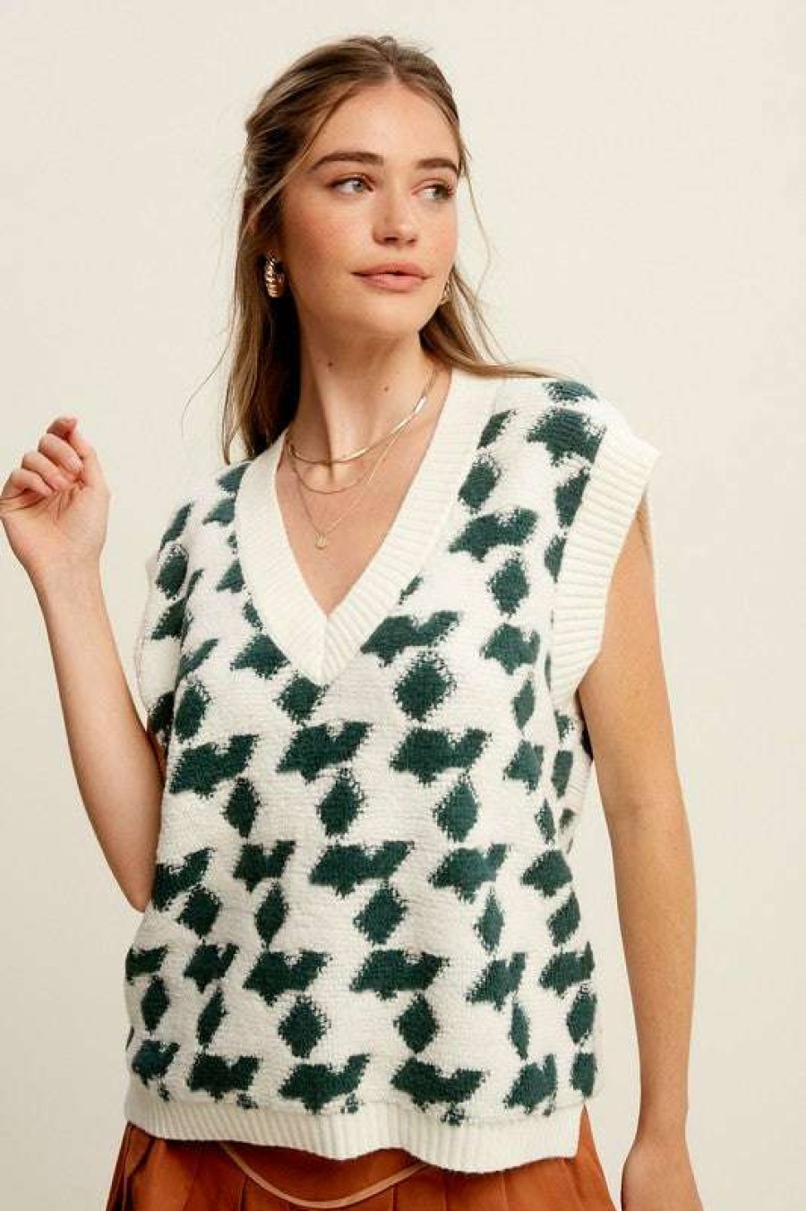 Vests * | Latest Forever Yours Houndsooth Vest Green