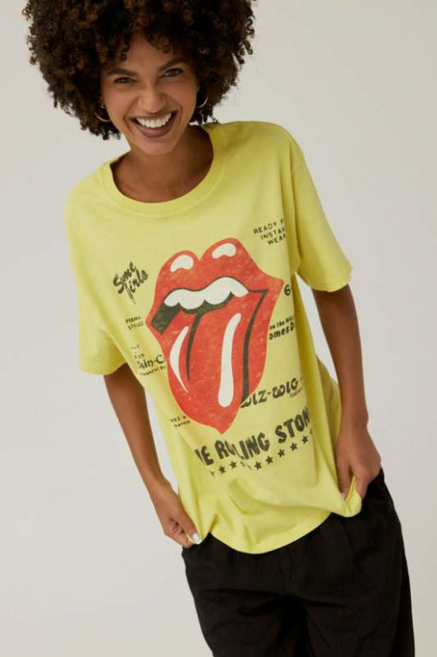 Tops * | Beautiful Daydreamer: Rolling Stones 1978 Boyfriend Tee Citron