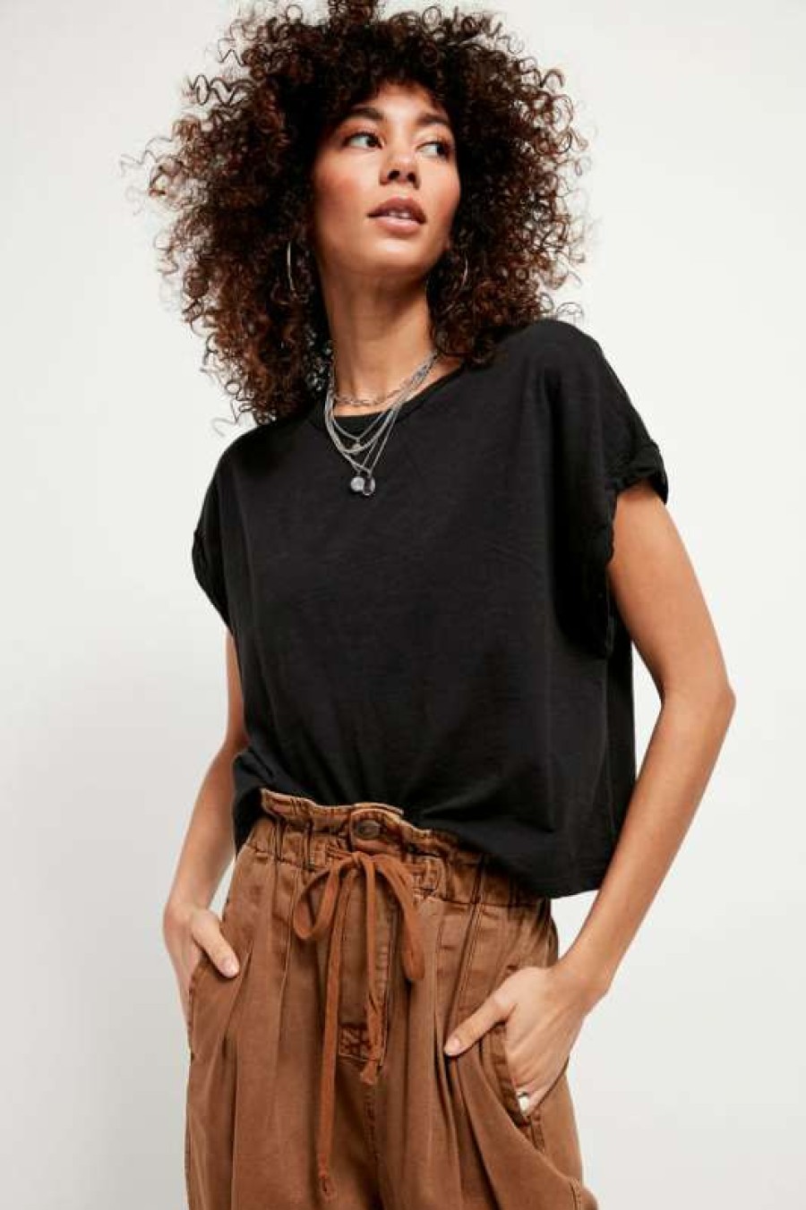 Basics * | Diaphanous Free People: You Rock Tee Black