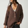 Sweaters * | Hottest Free People: Whistle Thermal Henley Brownstone