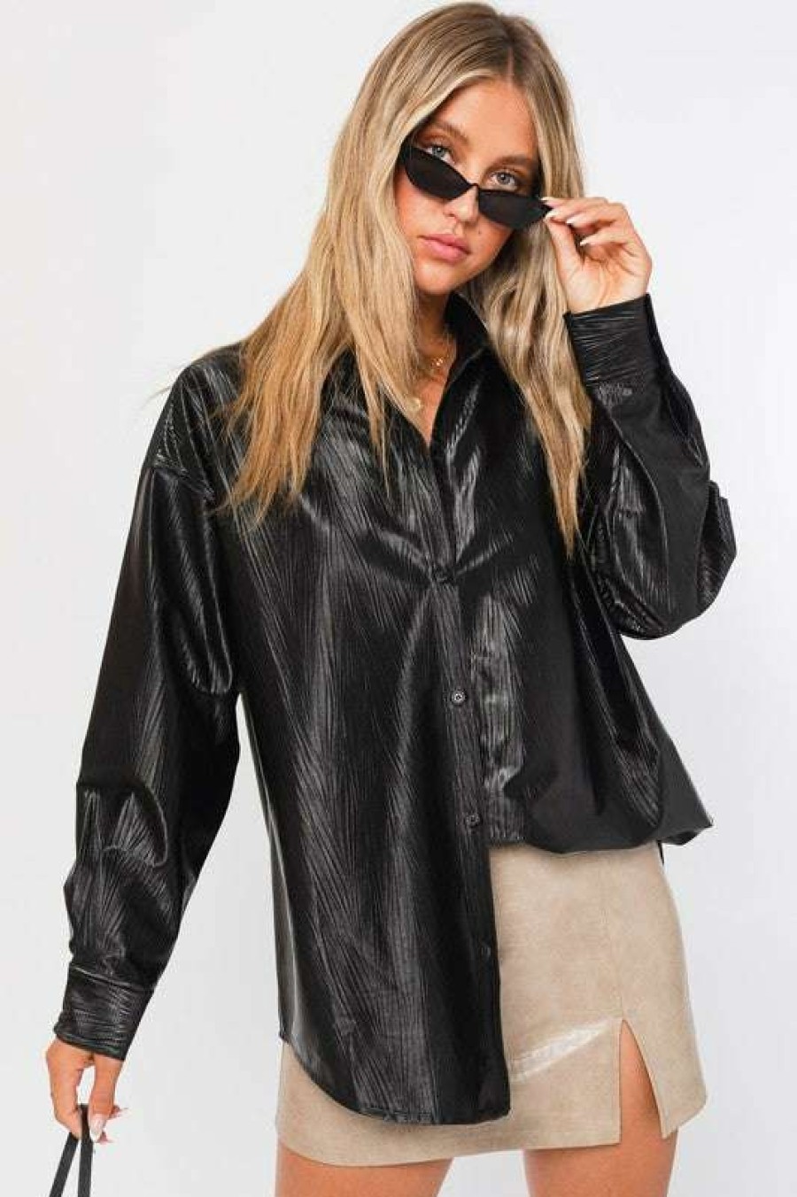 Blouses * | Exceptional Hughes Faux Leather Shirt Black