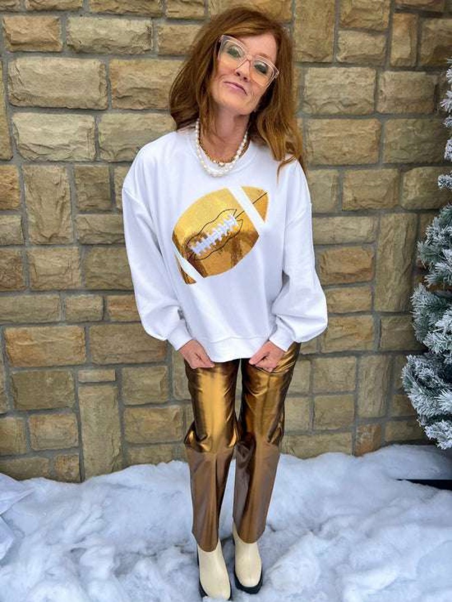 Tops * | Fine Queen Of Sparkles: Football Sequin White Sweatshirt