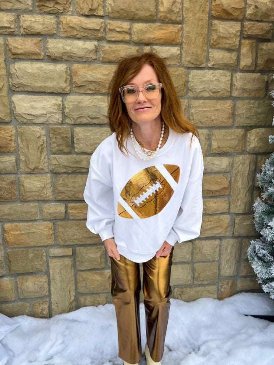 Tops * | Fine Queen Of Sparkles: Football Sequin White Sweatshirt