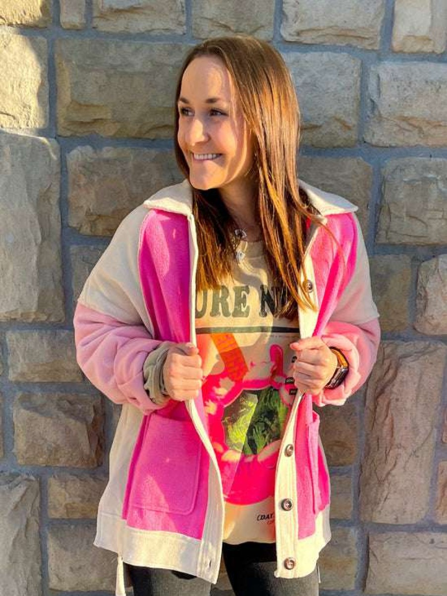 Cardigans * | Hottest Brighter Days Shacket Pink