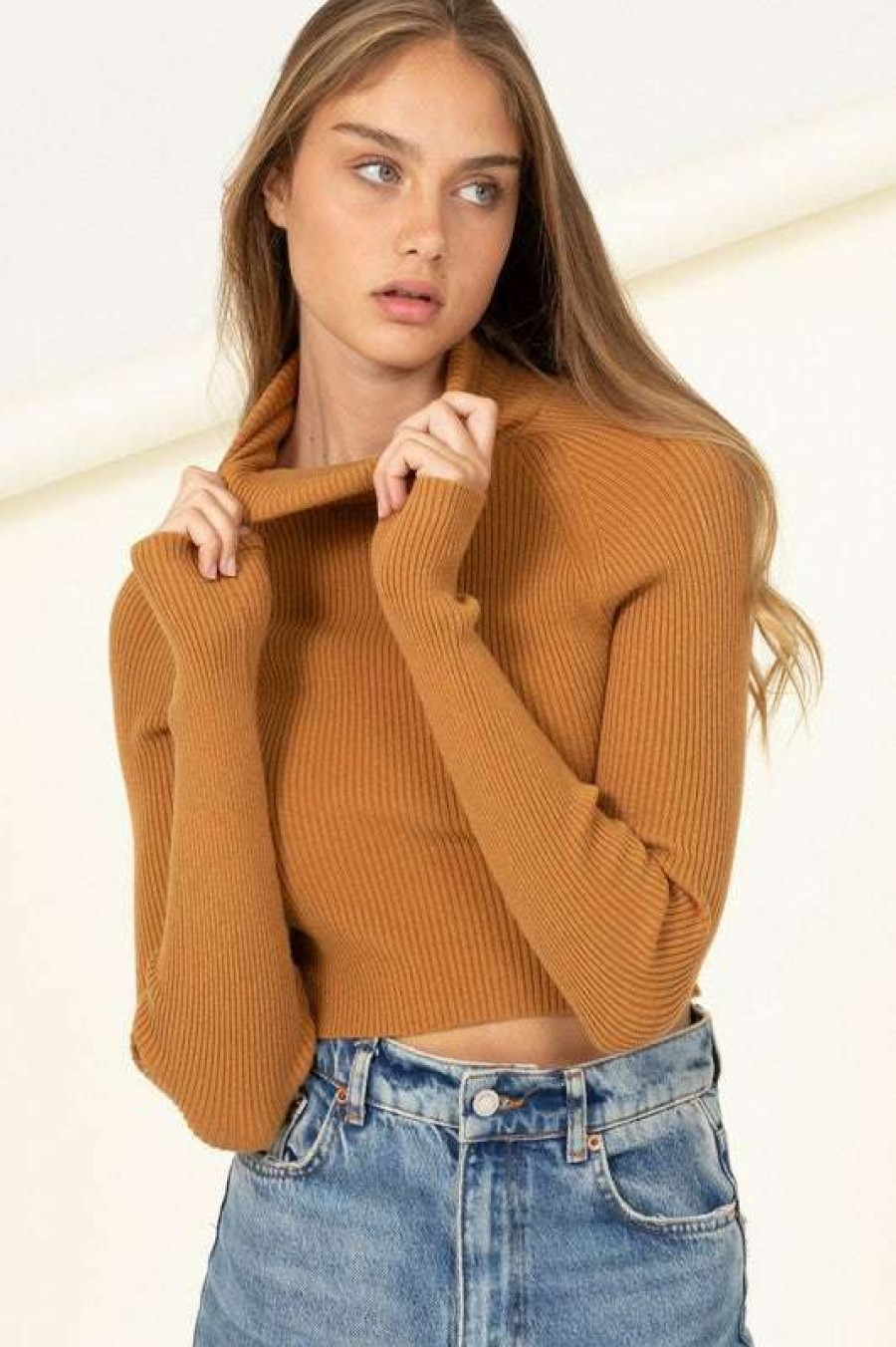 Crop * | Beautiful Bond Cropped Turtleneck Brown Sugar