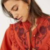 Blouses * | Unique Free People: Rose Vines Embroidered Top Iron