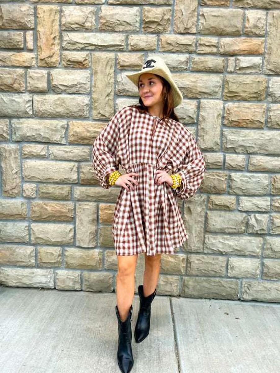 Dresses * | Especial Hickory Plaid Tunic Brown/Ecru