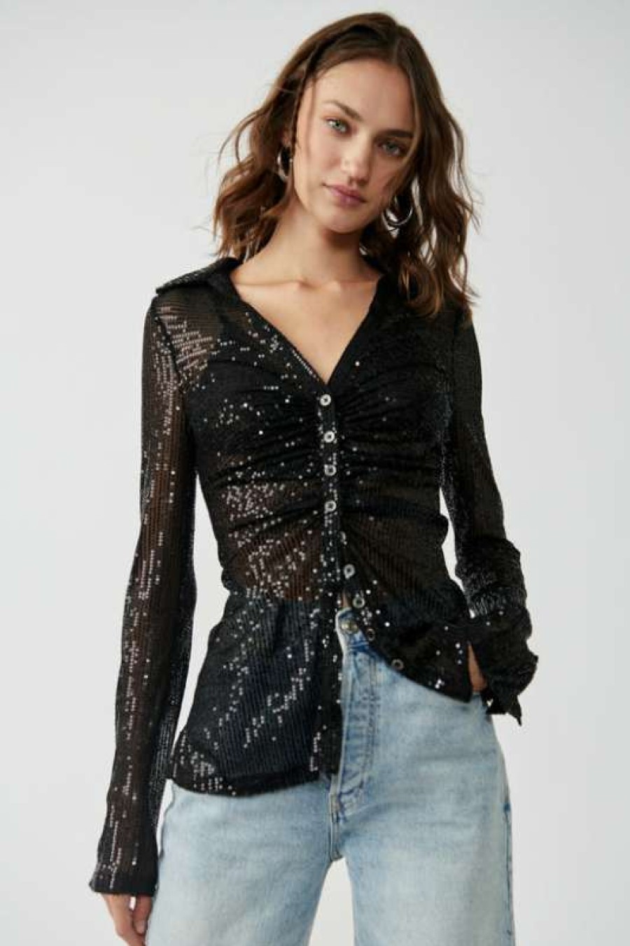 Tops * | Fine Free People: Sequin Shirtee Black