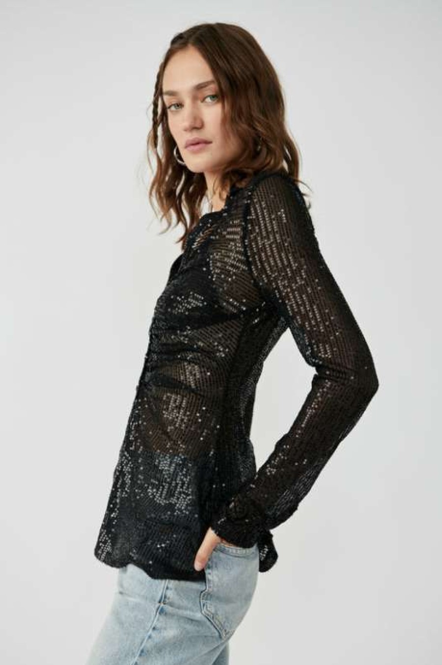 Tops * | Fine Free People: Sequin Shirtee Black