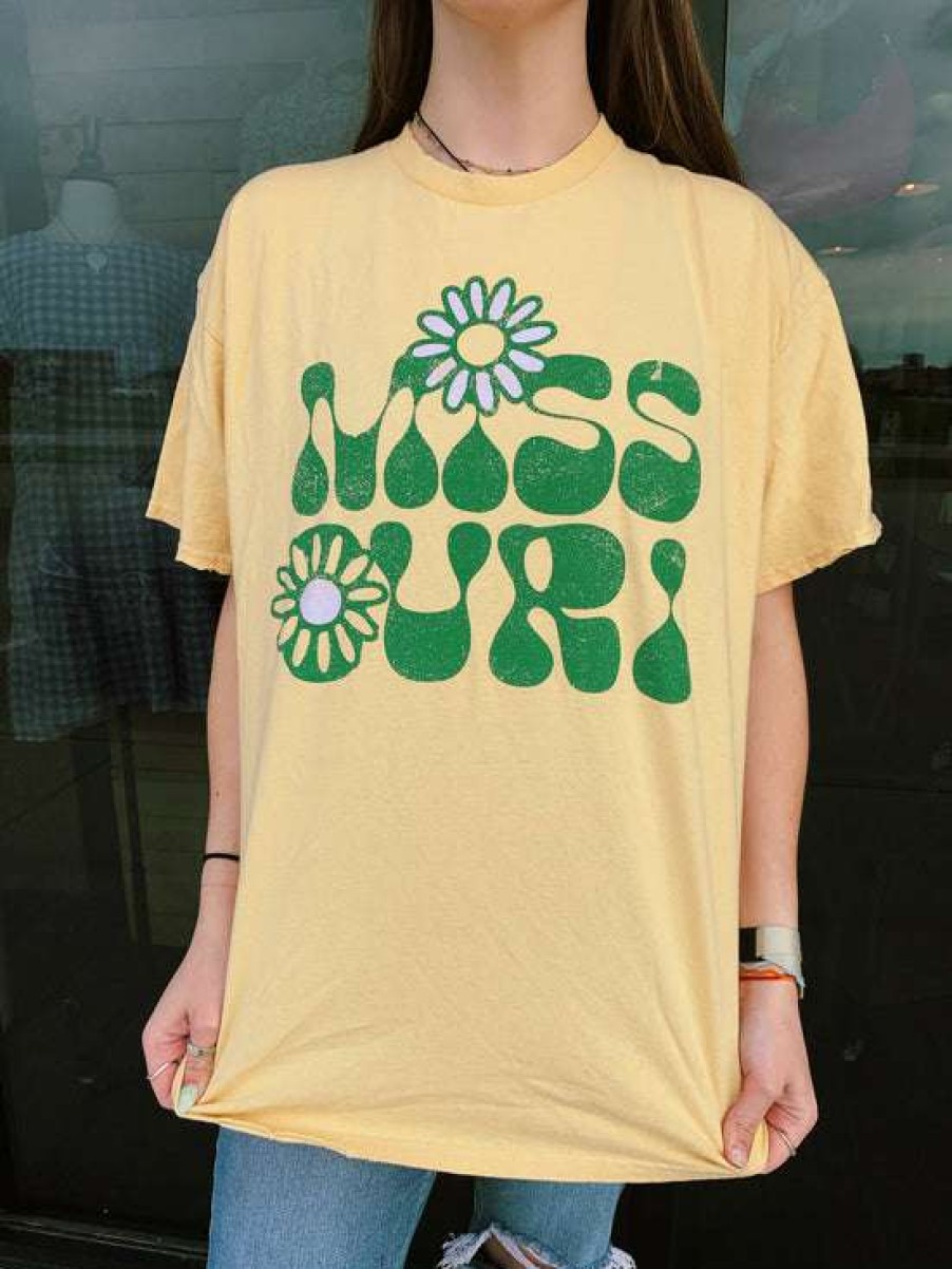 Graphic Tees * | Comely Artisan Missouri Flower Thrifted Tee Yellow