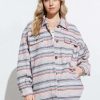 Jackets * | Comely Candor Striped Shacket Blue