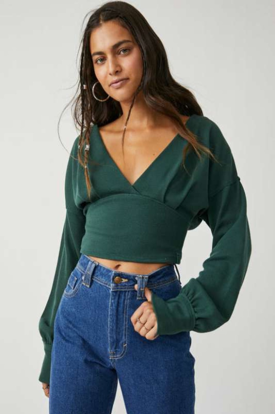 Tops * | Diaphanous Free People: All Nighter Thermal Tee Forest Pine