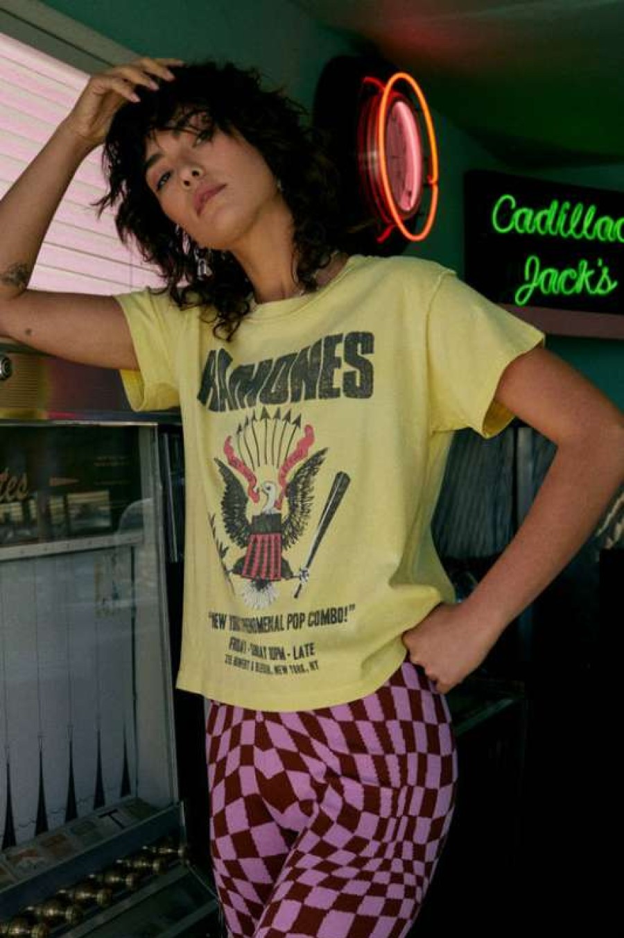 Tops * | Beautiful Daydreamer: The Ramones Bowery & Bleeker Reverse Girlfriend Tee Sunwashed Citron