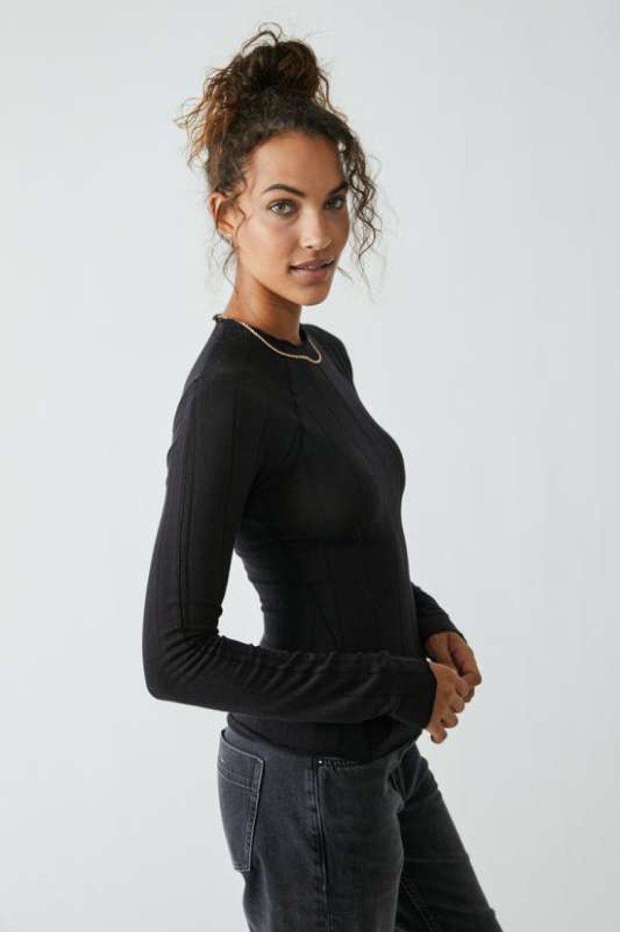 Basics * | Particular Free People: Wide Eyed Mock Neck Black