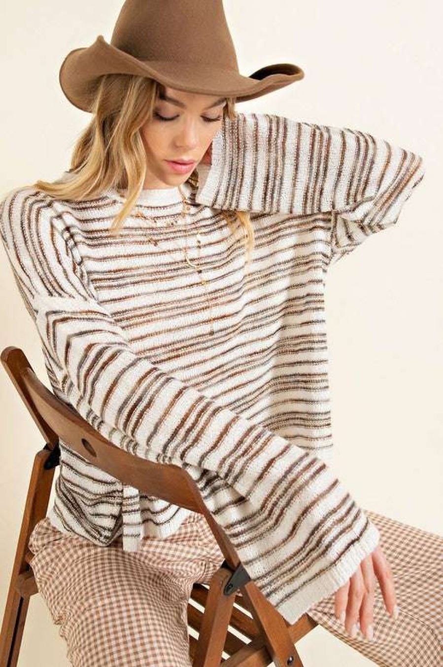 Sweaters * | Beautiful Sunday Drive Striped Sweater Grey/Mocha