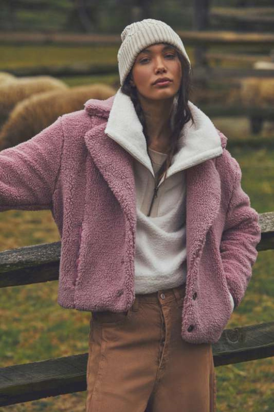 Jackets * | Diaphanous Free People: Joplin Cozy Jacket Smoked Pink