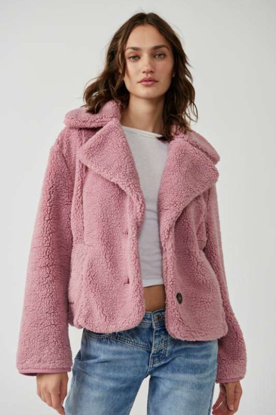 Jackets * | Diaphanous Free People: Joplin Cozy Jacket Smoked Pink