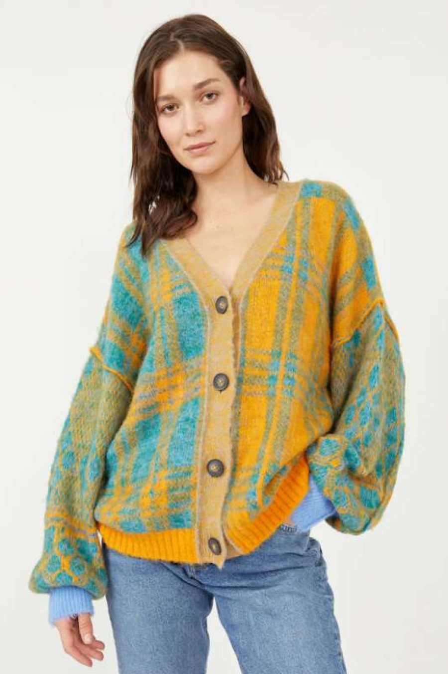 Cardigans * | Beautiful Free People: Sepia Cardi Marigold Sky Combo