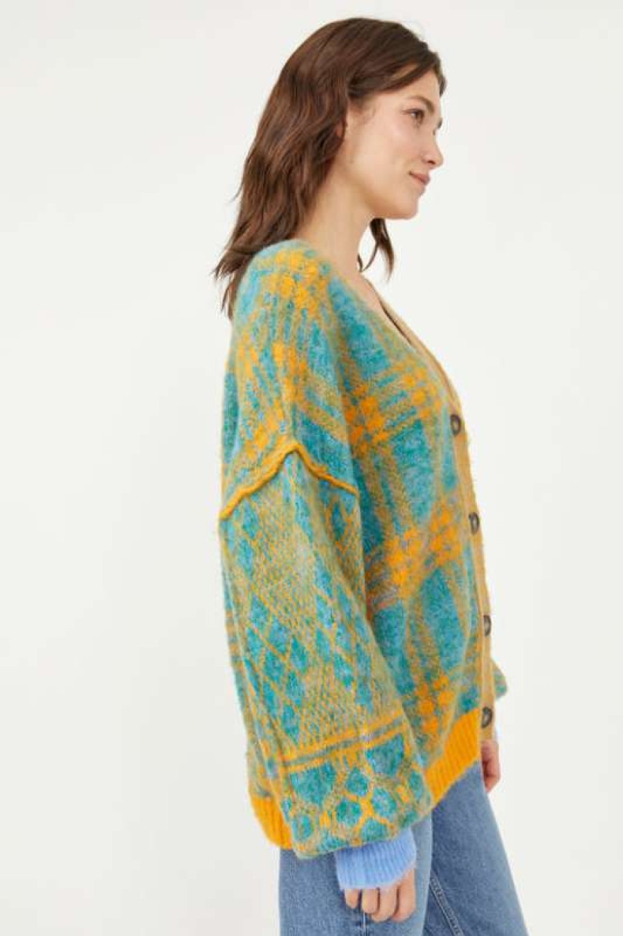 Cardigans * | Beautiful Free People: Sepia Cardi Marigold Sky Combo