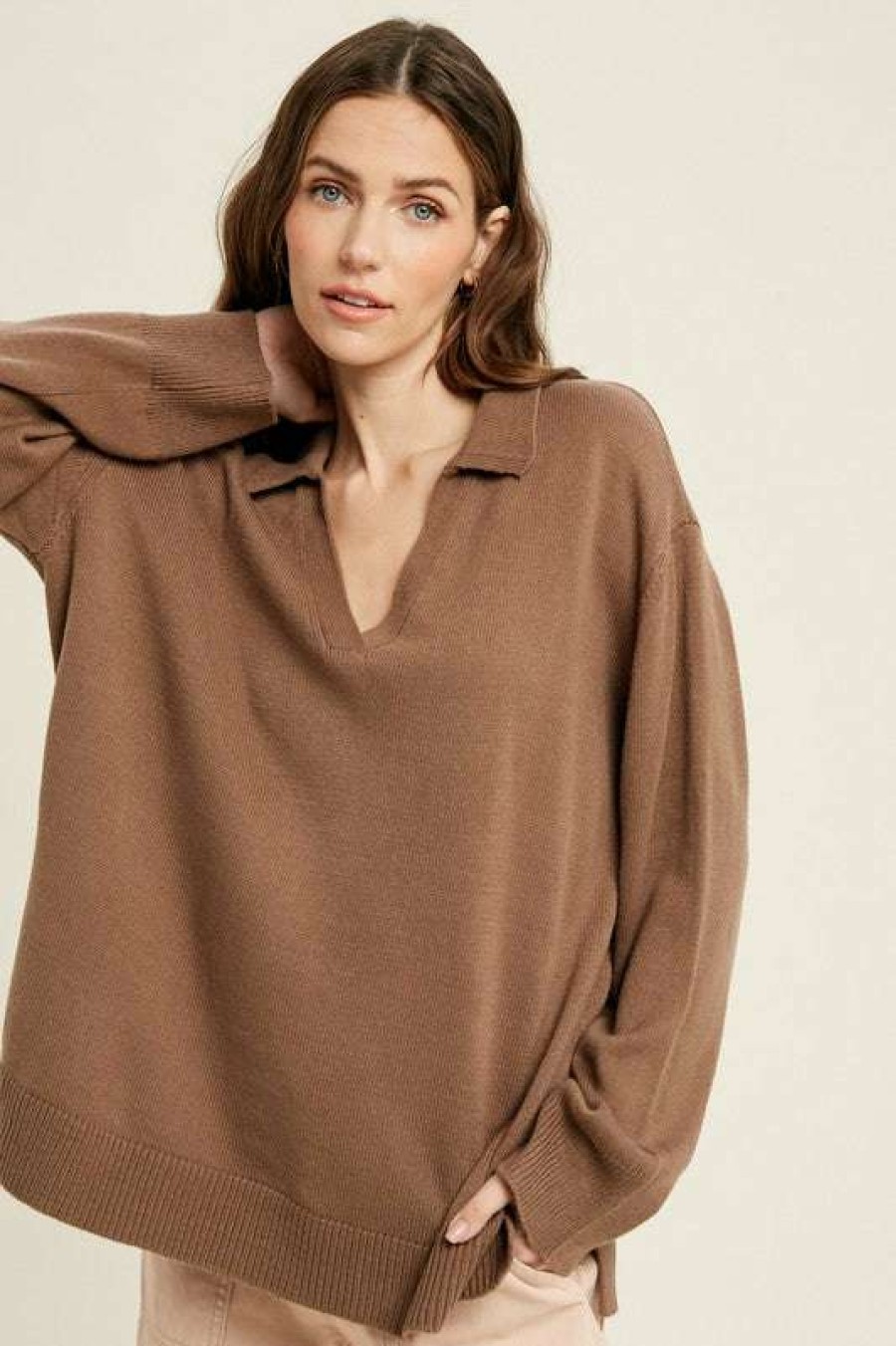 Sweaters * | Beautiful Tommy Polo Sweater Mocha