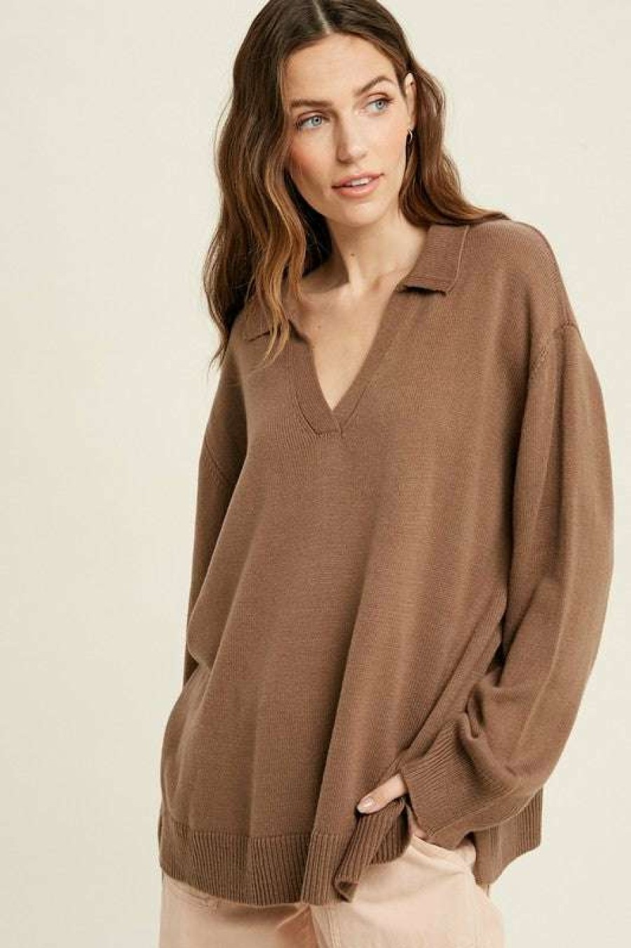 Sweaters * | Beautiful Tommy Polo Sweater Mocha