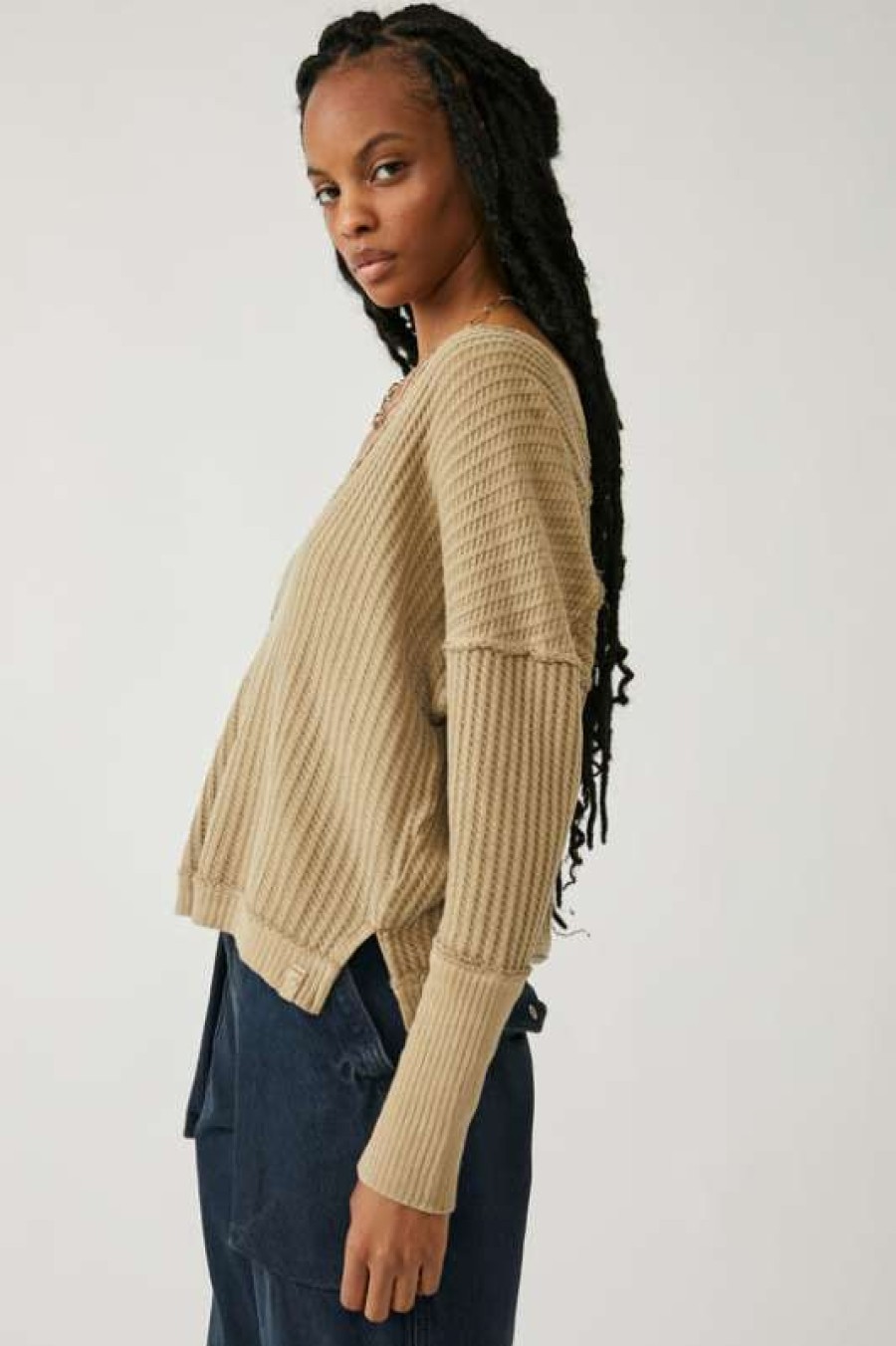 Tops * | Particular Bf Doorbuster Free People: New Magic Thermal Golden Olive