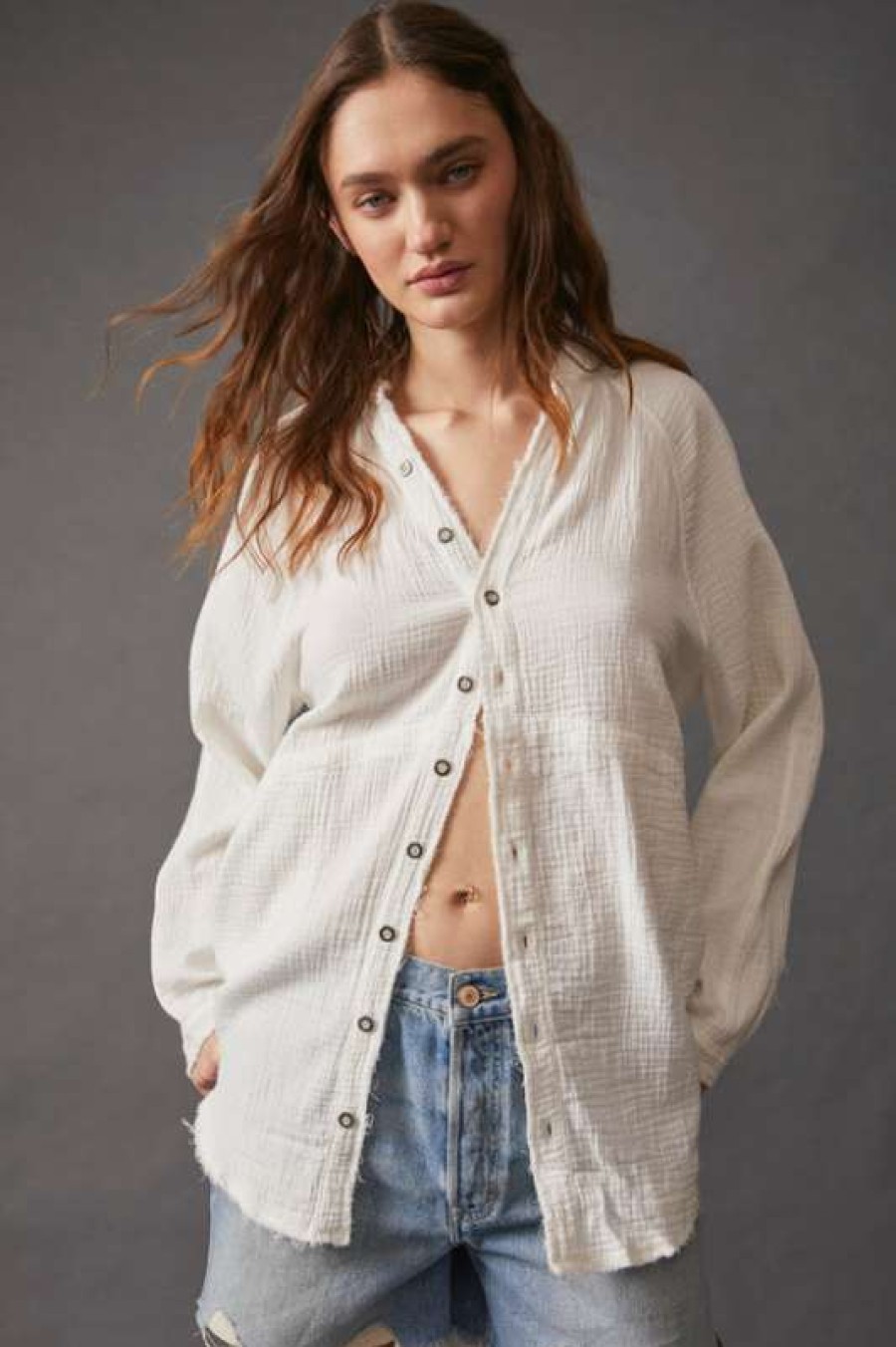 Blouses * | Exceptional Free People: Summer Daydream Buttondown Ivory