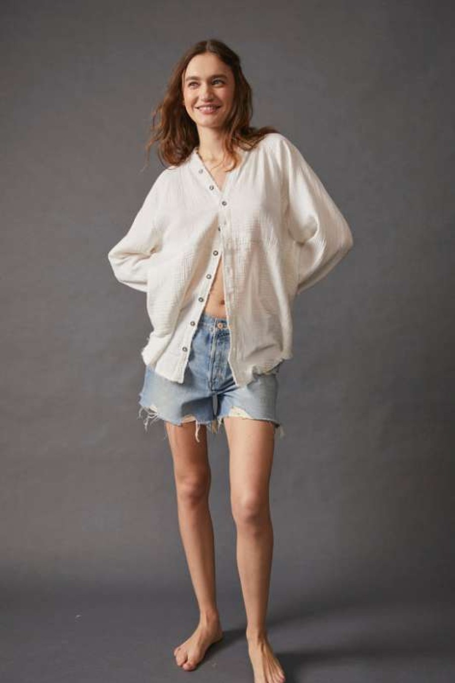 Blouses * | Exceptional Free People: Summer Daydream Buttondown Ivory