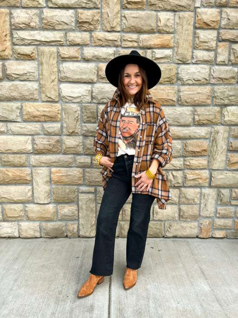 Blouses * | Beautiful Hayride Plaid Top Camel