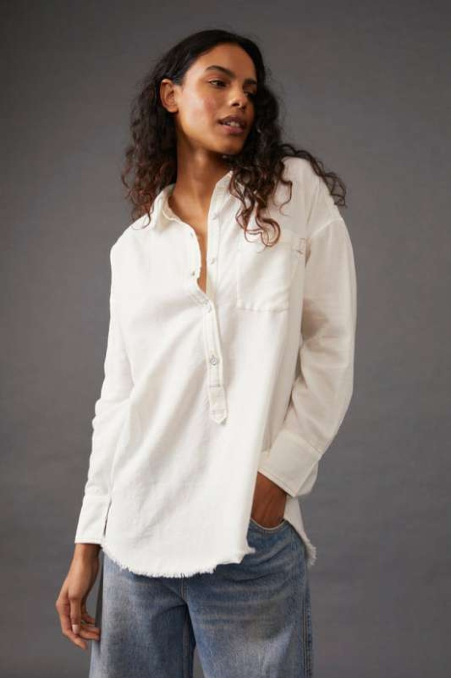 Blouses * | Hottest Free People: Smock Oxford Shirt White Combo