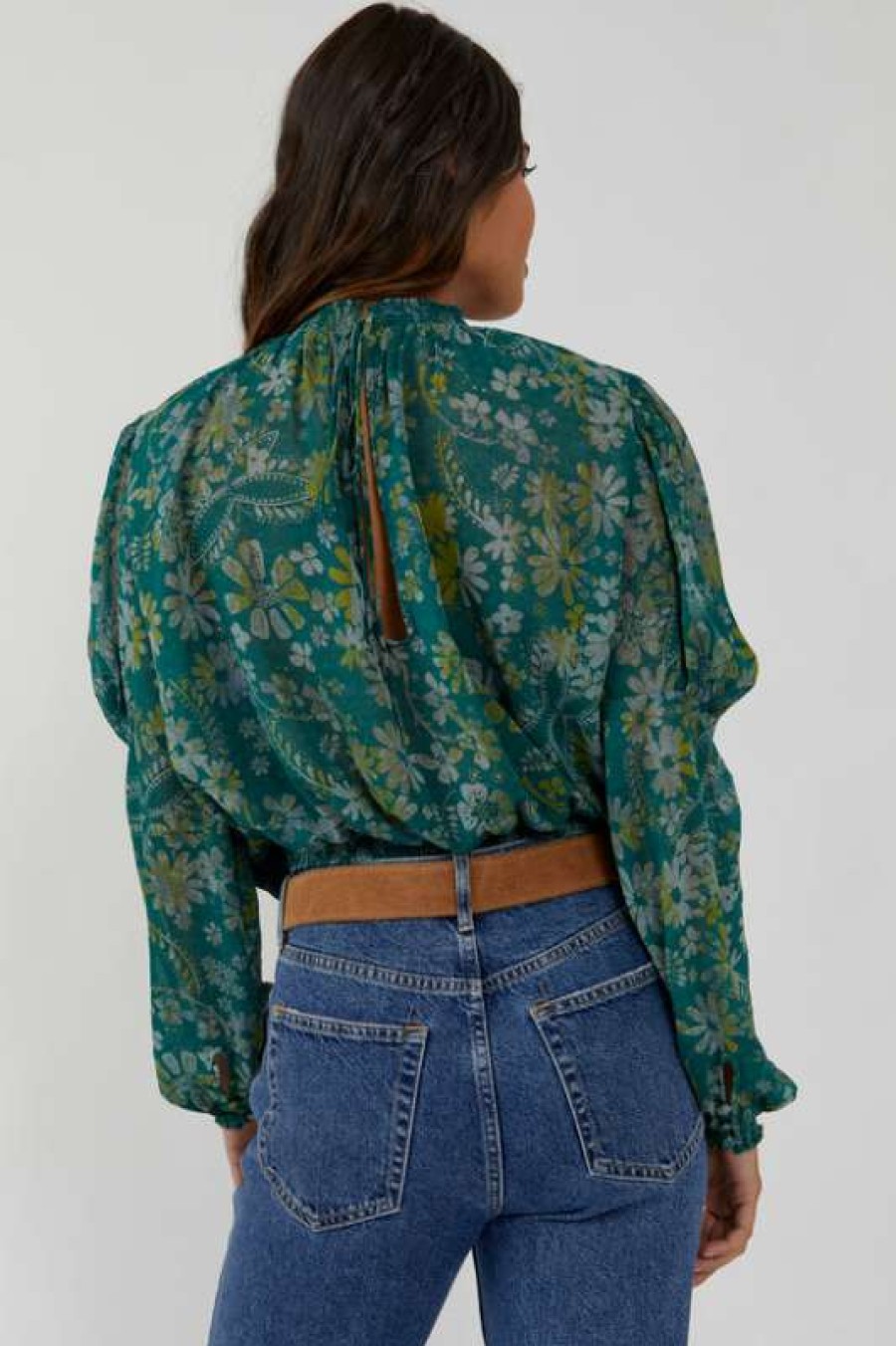 Blouses * | Diaphanous Free People: Clarissa Printed Top Sea Combo